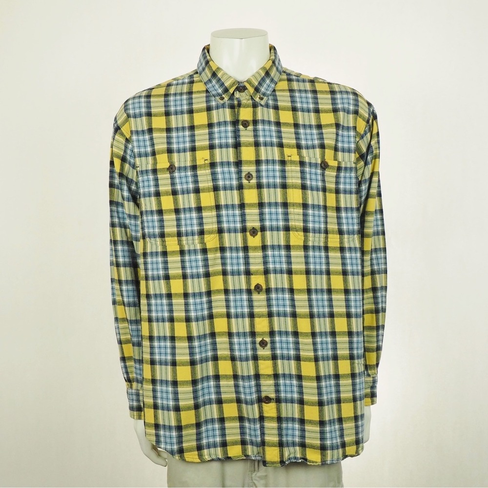 Duluth Trading Co. Free Swingin' Flannel Shirt Mens 2XL XXL Yellow Plaid Cotton
